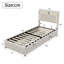 UK & EU Velvet Storage Bed With Drawers & LED Headboard, Upholstered Bed Frame With USB-C Port,Beige-504672655