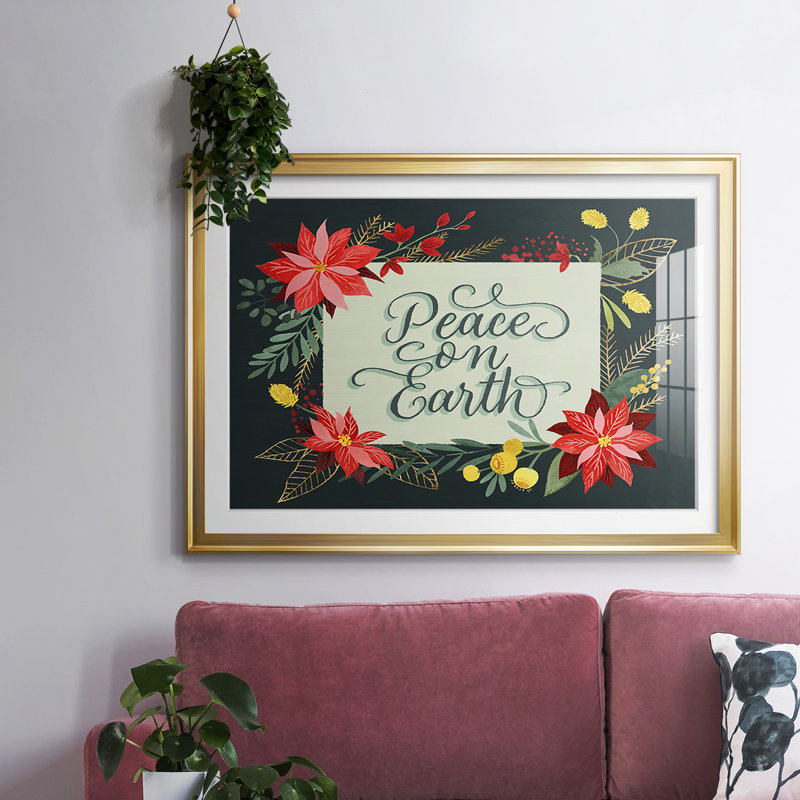 «Bright Christmas Night II», art textuel encadré sur papier, Or, H 19 po x l 27 po x P 1,5 po
