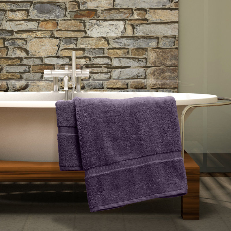 Ensemble de serviettes de bain en coton turc 2 pièces Wellston, Prune, 2