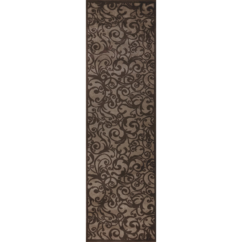 Tapis brun à motif floral Aashild, Tapis de couloir : 2 pi 2 po x 7 pi 7 po