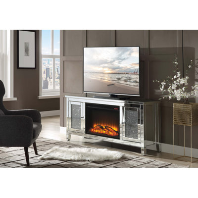 Elegant TV Stand with LED Fireplace and Mirrored Storage