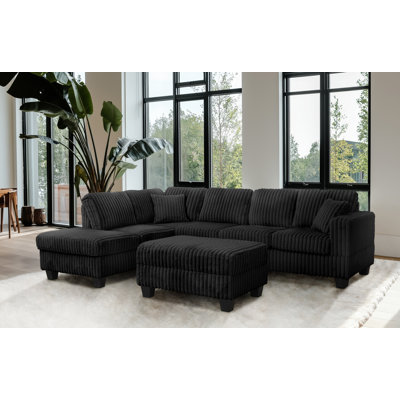 Vega 108" Faux Fur Reversible Sectional With Storage Ottoman
