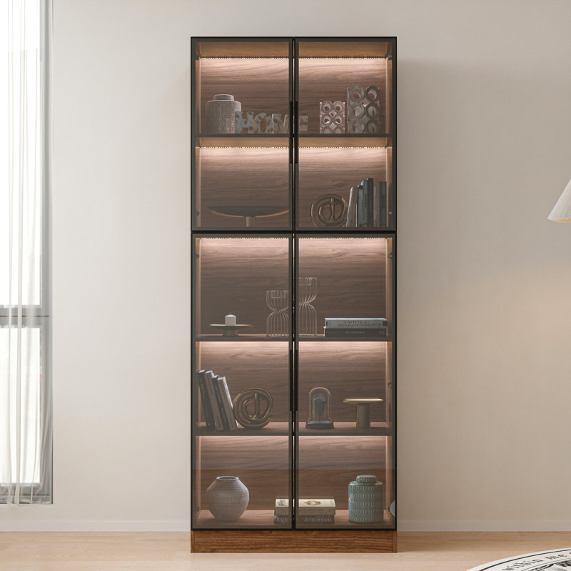 Display cabinet With  Glass Doors and LED lights, Walnut