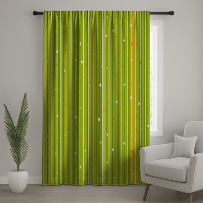Rideaux vert à rayures et voilages à motif - 1 panneau