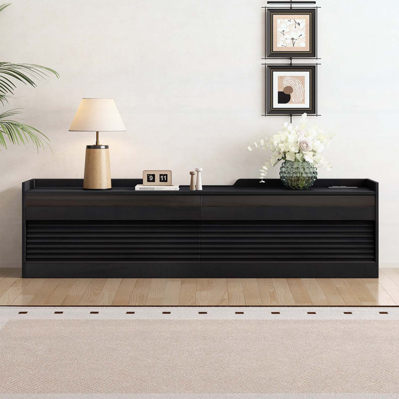 Console classique, rangement spacieux avec quatre tiroirs, éclairage DEL ambiant, Noir