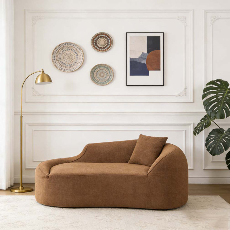 Canapé-lit moderne en chenille avec siège profond et 1 coussin, Caramel