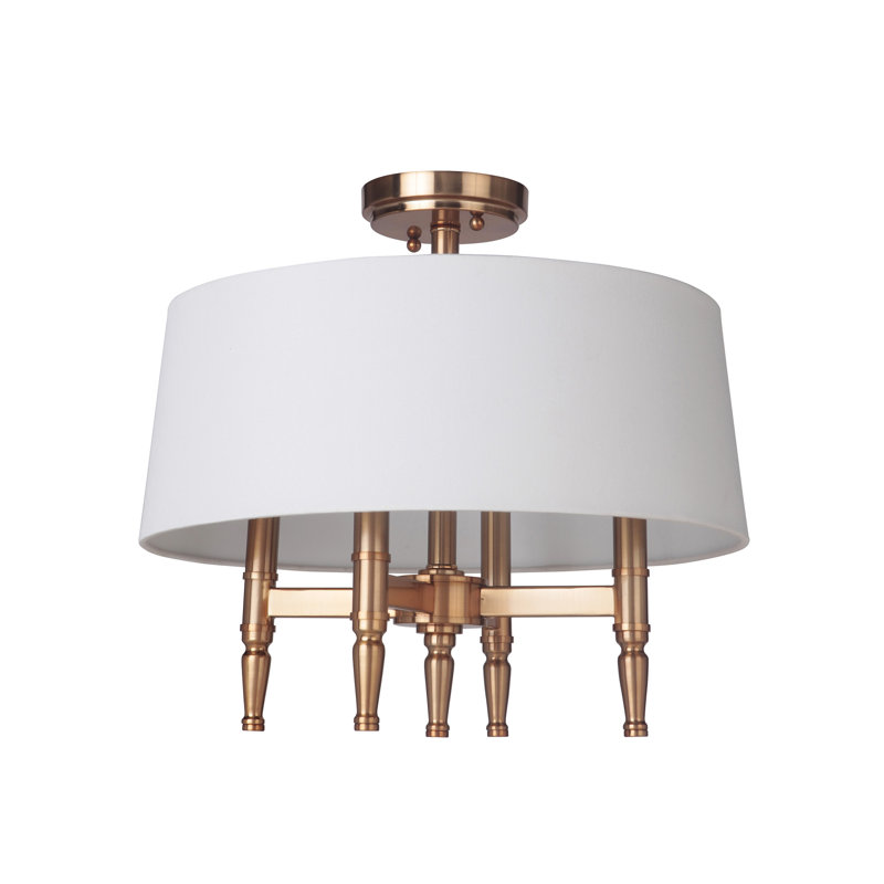 Quinlan Fabric Semi Flush Mount, Satin Brass