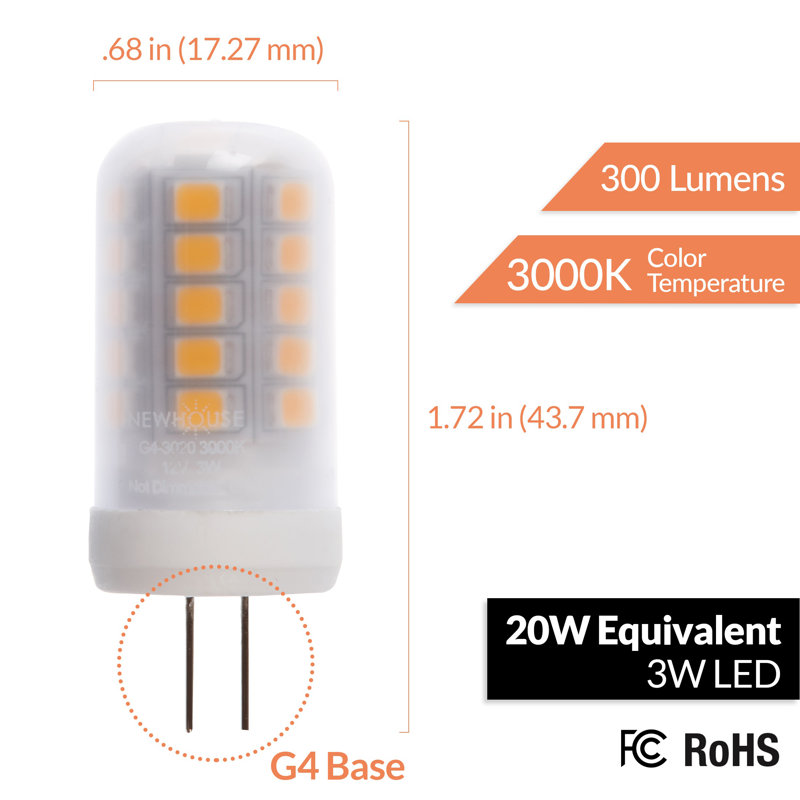 20 Watt Equivalent, T4 LED, Non-Dimmable Light Bulb, Warm White (3000K) Base