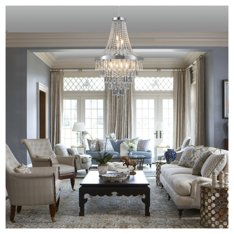 Lustre moderne en cristal chromé de 20 po - Luminaire de plafond à hauteur réglable de luxe pour salle à manger, salon et escalier