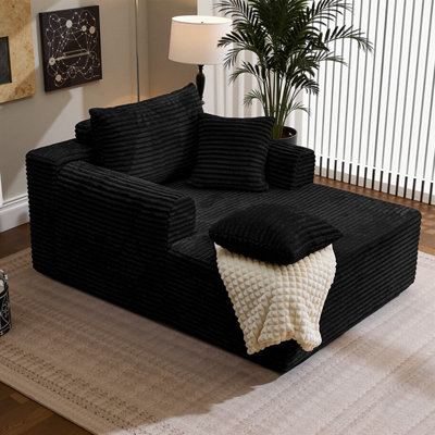 Home Theater Oversized Sleeper Sofa Chair in Plush Faux Rabbit Fur - Large Single Seating with Pillow for Living Room, Media Room & Study