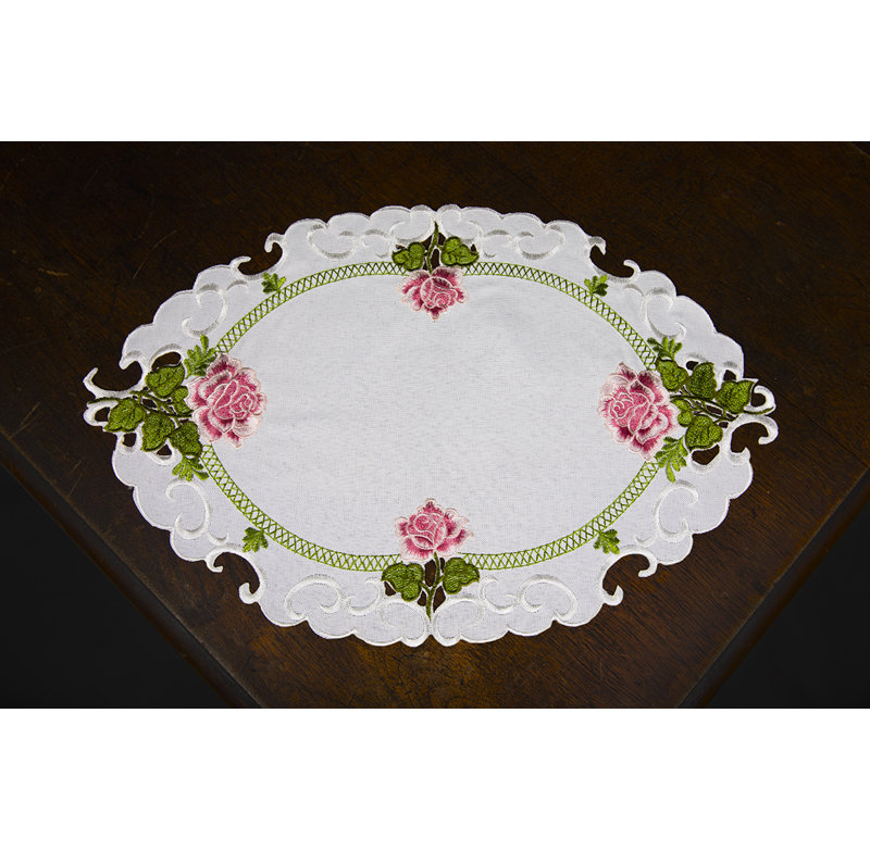 Summer Rose Embroidered Cutwork Tray Cloth