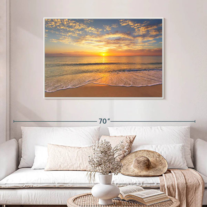 Vue apaisante sur l'océan, Cadre flottant blanc, 46 po x 31 po