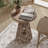 Rustic Round Farmhouse Wooden End Table With Carved Floral Patterns Base, Boho, For Living Room, Bedroom, Distressed -799501102