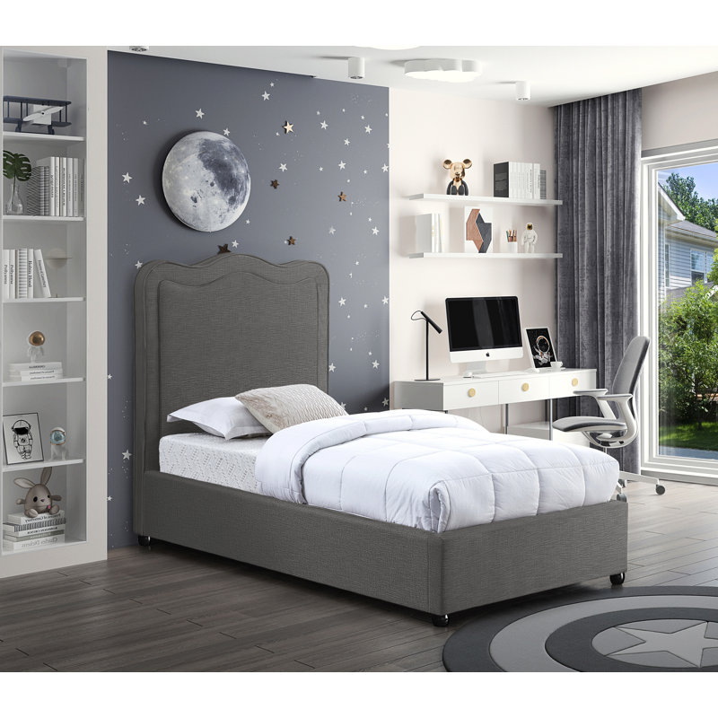 Upholstered Scalloped Bed, Twin, Gray Velvet