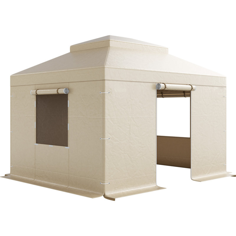 Winter Gazebo Cover Compatible with 10 x 12 ft Hardtop Gazebos, All-Weather Double-Tiered Design with Sidewalls and Mesh Windows, Durable High-Density PE Material for Enclosed Storage, Gazebo Frame Not Included
