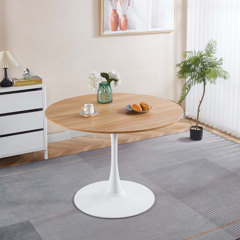 Table de salle à manger 42,1 "Mid-Century pour 4 à 6 personnes (table seulement), Blanc, Chêne clair