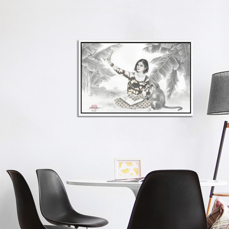 Monkey BFF - Painting on Canvas, 101.6 cm H x 66.04 cm W, White Framed