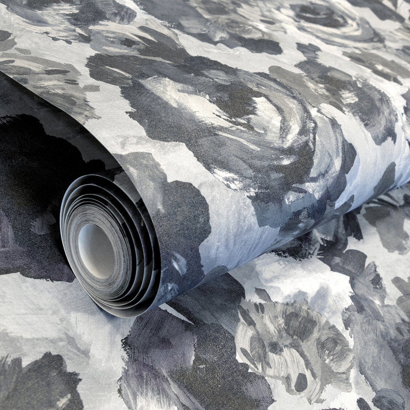 Julie Feels Home Collection Glitter/Shimmer Large Paeonia Flowers Wallpaper Roll, Navy Ash
