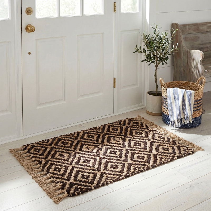 Derry Natural Fiber Hand Woven Jute Geometric Rug, Rectangle 2' x 3'
