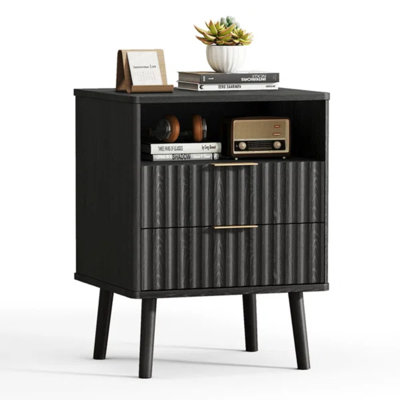 Modern Fluted Nightstand – MDF Wood End Table with Storage & Safe Rounded Corners