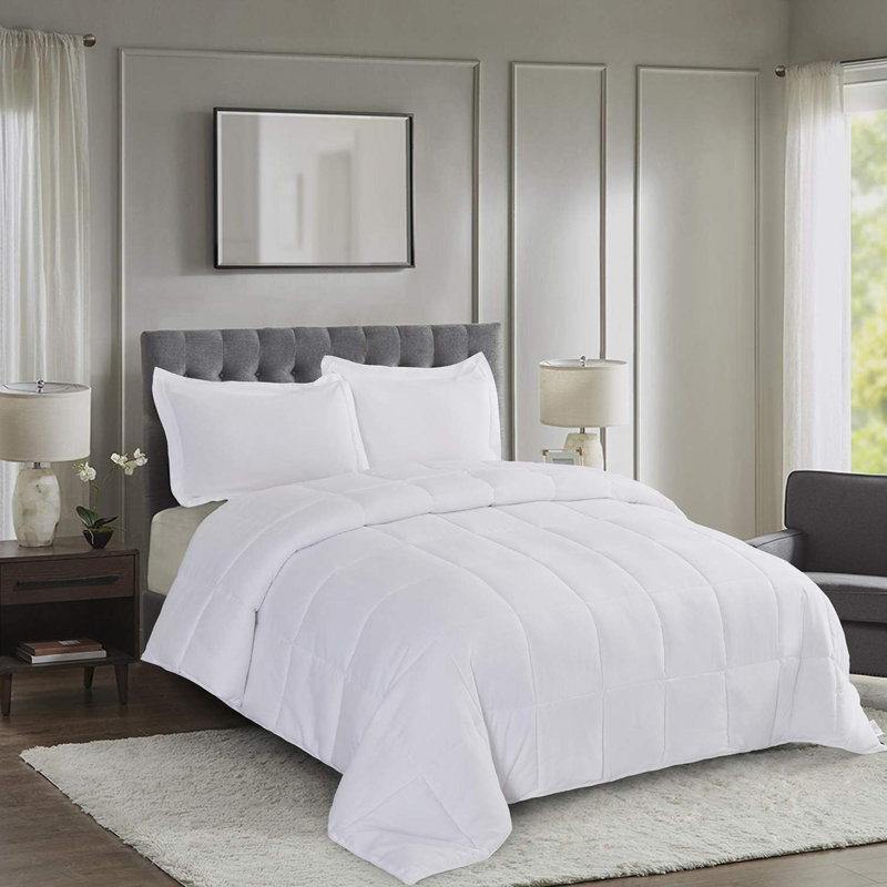 Ensemble d'édredon 3 pièces - Édredon en duvet synthétique réversible toutes saisons avec taie décorative - Insert de couette matelassé avec languettes de coin - Surpiqûre de boîte - Respirant, doux, moelleux