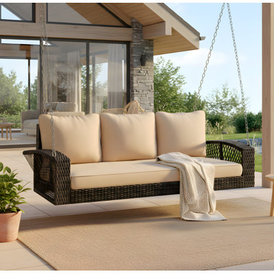 Patio Pe Wicker Swing,Garden Porch Swing Bench With 2 Hanging Ropes
