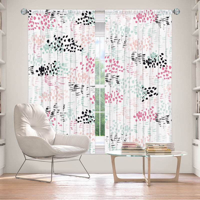 Lined Window Curtains 2-panel Set for Window Size Metka Hiti Abstract Dots and Lines Mint, L 40 po x L 82 po
