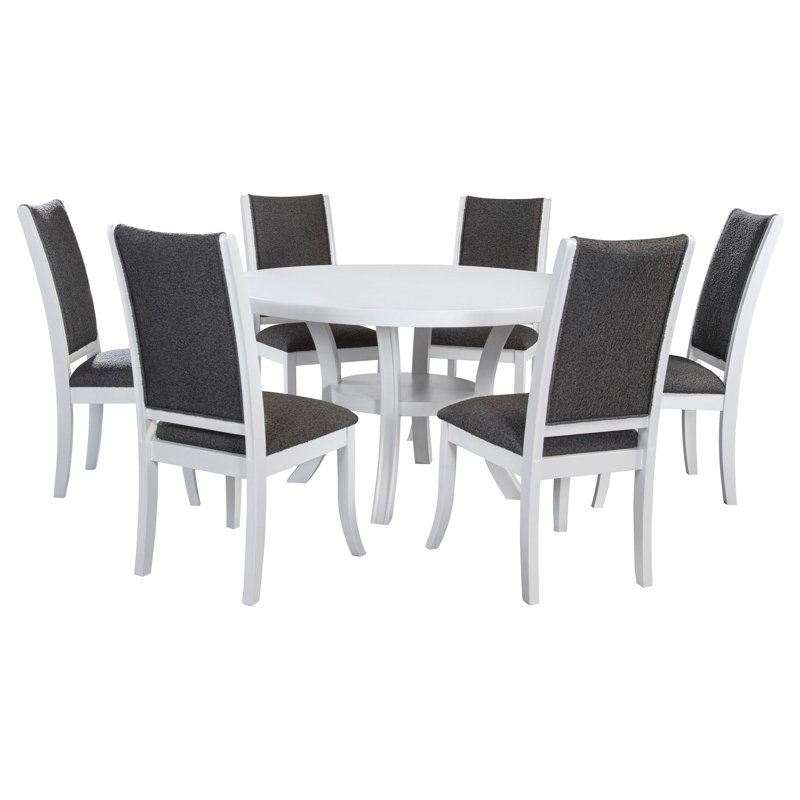 Lilou 7-piece 54-inch Round Wood Dining Table Set Pearl White, 7 Pieces: Table, 6 Chairs