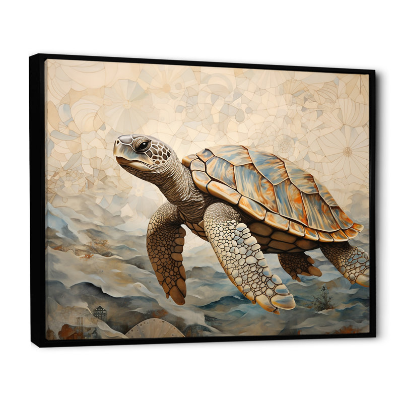 Minimalisme, tortue aventure I sur toile, Cadre flottant noir, 12" H x 20" W