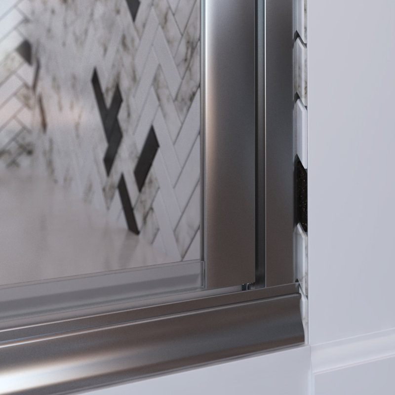 Porte de douche à charnière semi-sans cadre et panneau en chrome avec verre transparent l 56 po x H 71,375 po Deluxe, Chrome