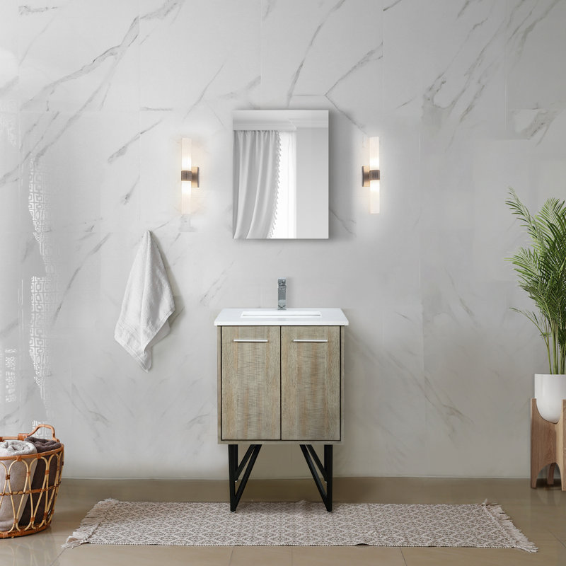 Lancy 24 in W x 20 in D Single Bath Vanity Mirror and Faucet Set, White Cultured Marble