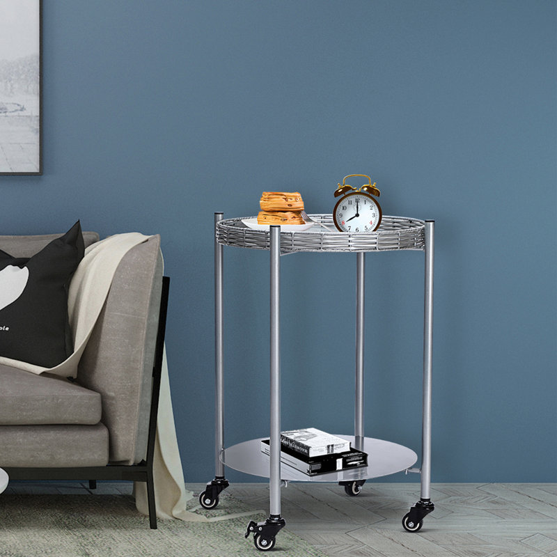 Table basse ronde avec roulettes, table d'appoint mobile à 2 niveaux, table de chevet