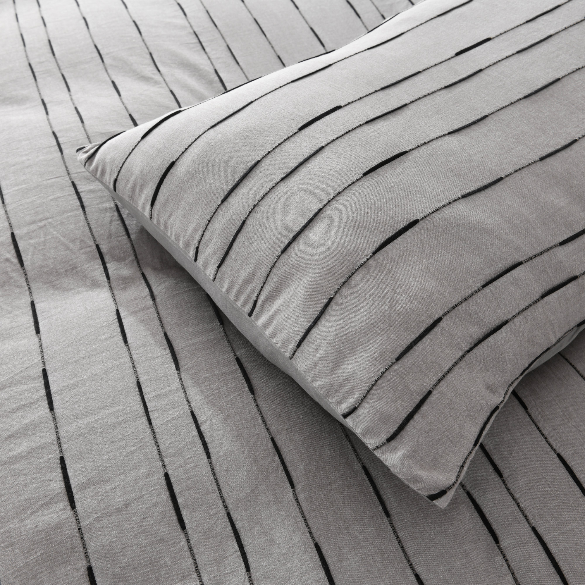 Zari Cotton Percale Duvet Cover Set, Gray, Queen Duvet Cover + 2 Standard Shams
