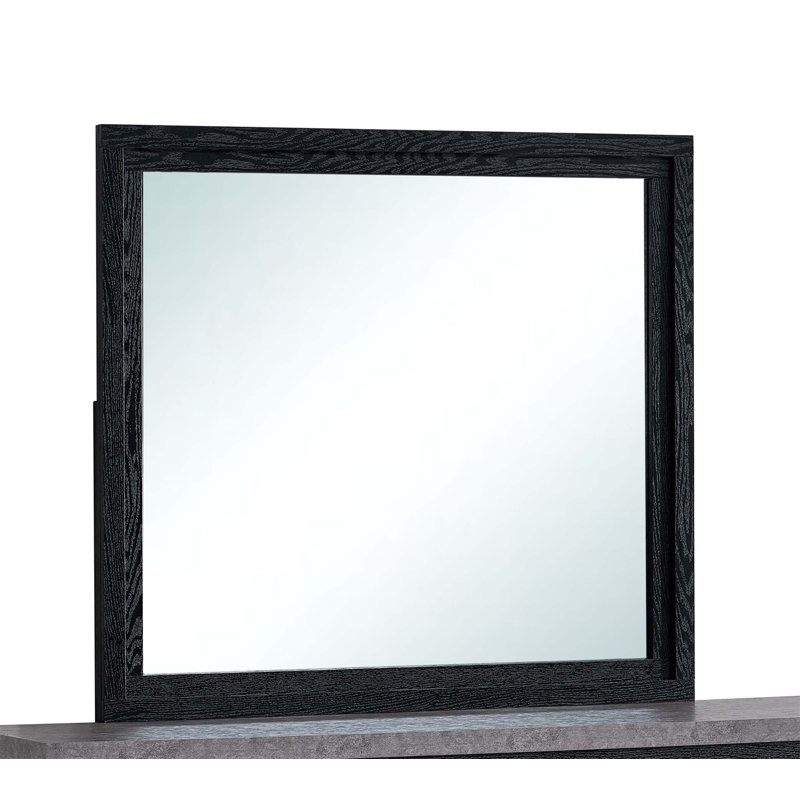 Miroir Grande avec verre à faible distorsion et cadre en stratifié de grain de bois noir, parfait pour les chambres à coucher modernes