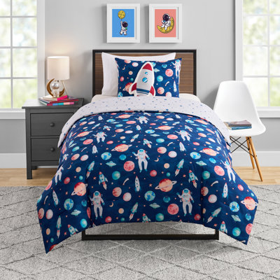 Olivia & Finn Multicolor Space 3-Piece Reversible Kids Comforter Set, Twin