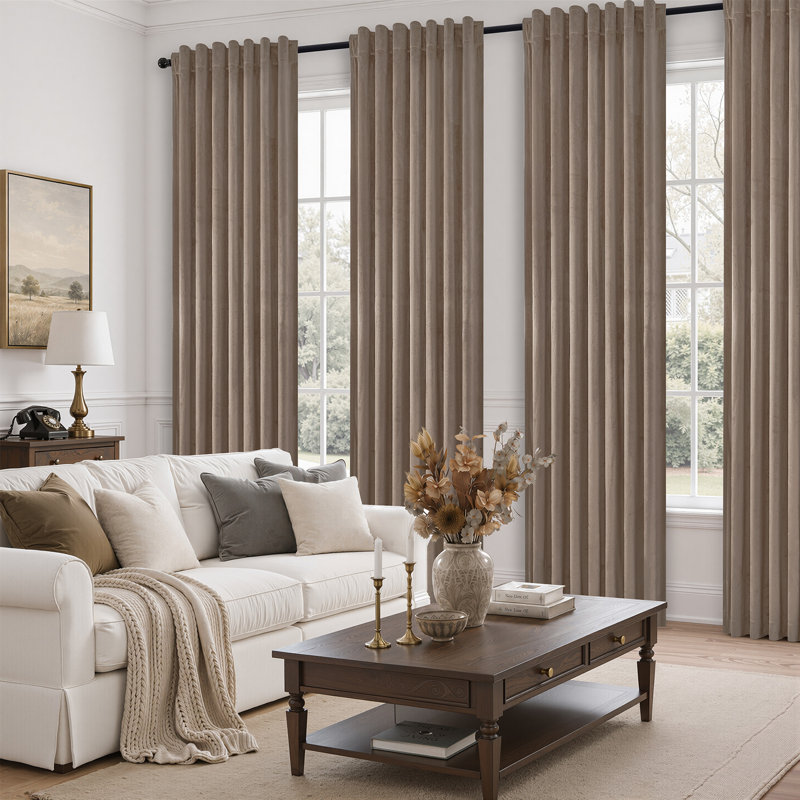 Rideau isolant 100% occultant en velours Alicea, L 52 po x L 96 po, Taupe