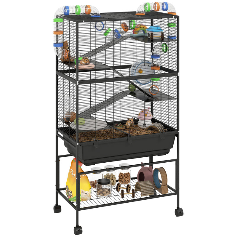 Hamster Cage 5 Tier Gerbil Cage on Wheels with Storage Shelf