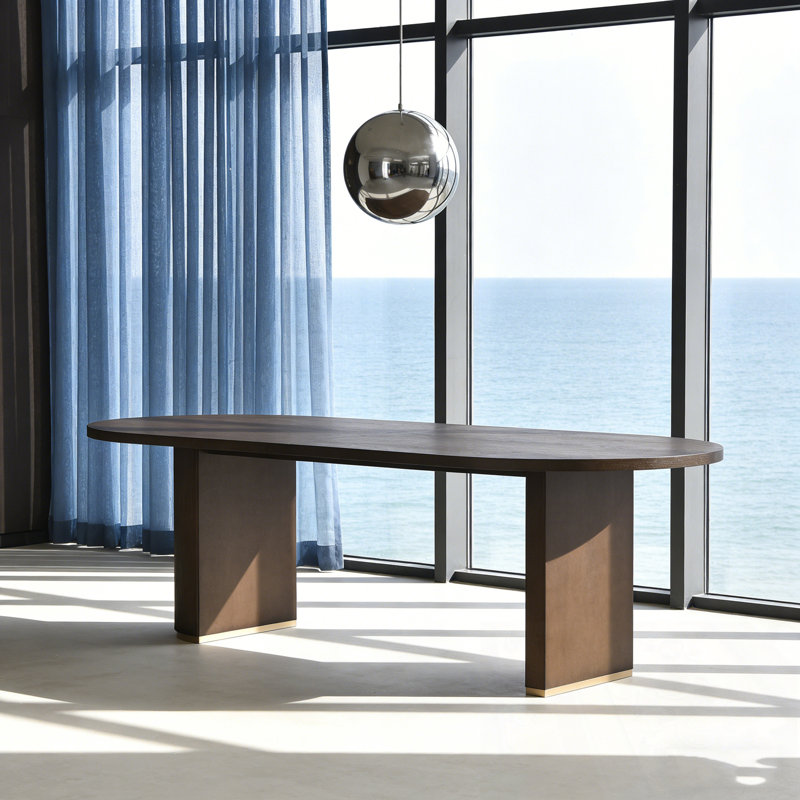 Oval Dining Table With Sturdy Double Pedestal, Dark Brown