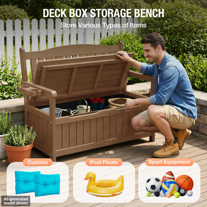 Boîte de rangement avec banc de rangement pour meubles de patio, décor de porche et sièges d'extérieur - parfait pour ranger les outils de jardin