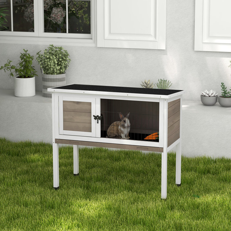 Cage à lapin surélevée en bois et cage à lapin avec plateau amovible, intérieur / extérieur brun