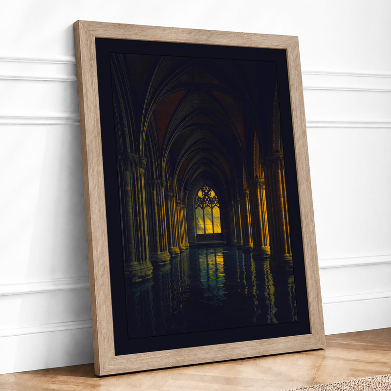 Cathedral at Night Industrial - Framed Print, A3 - 42.0 x 29.7 cm, Oak
