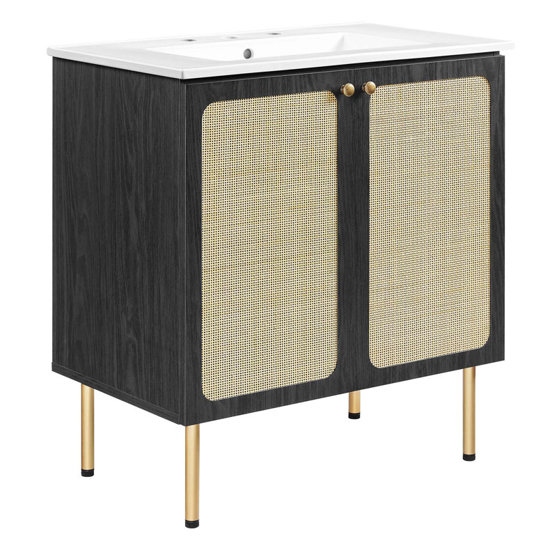 Chaucer Black and Gold 30'' Single Bathroom Vanity with White Ceramic Top