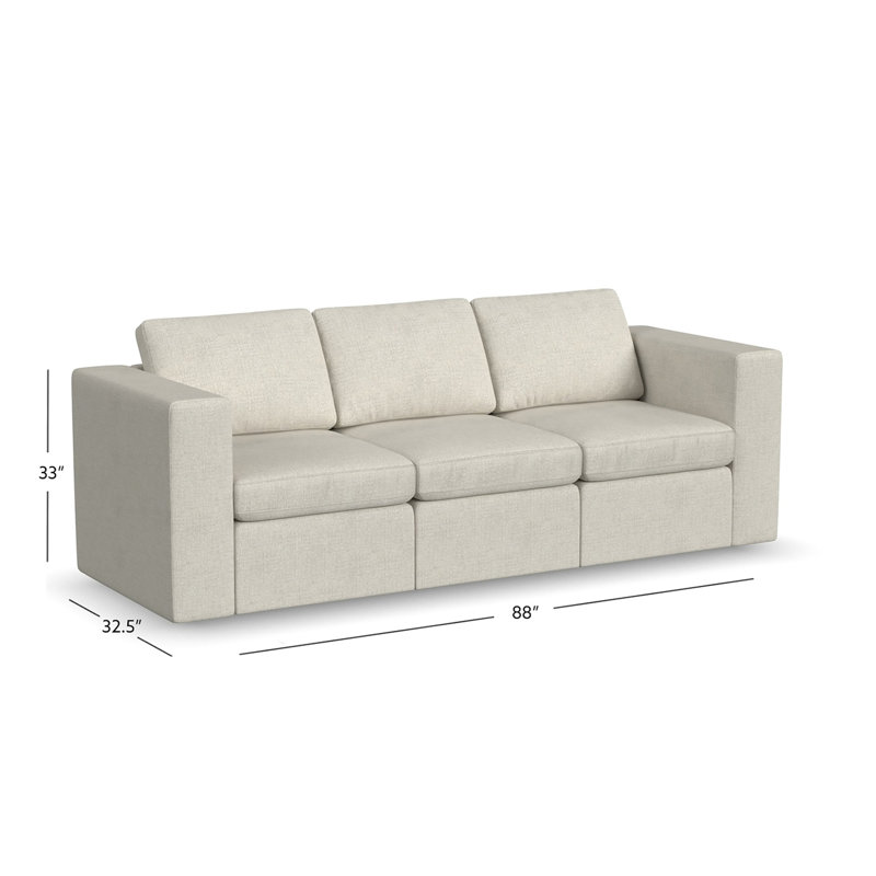 Canapé modulaire 3 places Lockheart à accoudoirs carrés de 88 po beige, Beige