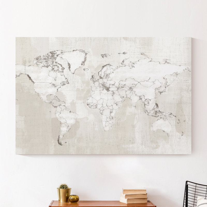 «Distress White Map Dessin» - reproduction d'art sur toile tendue