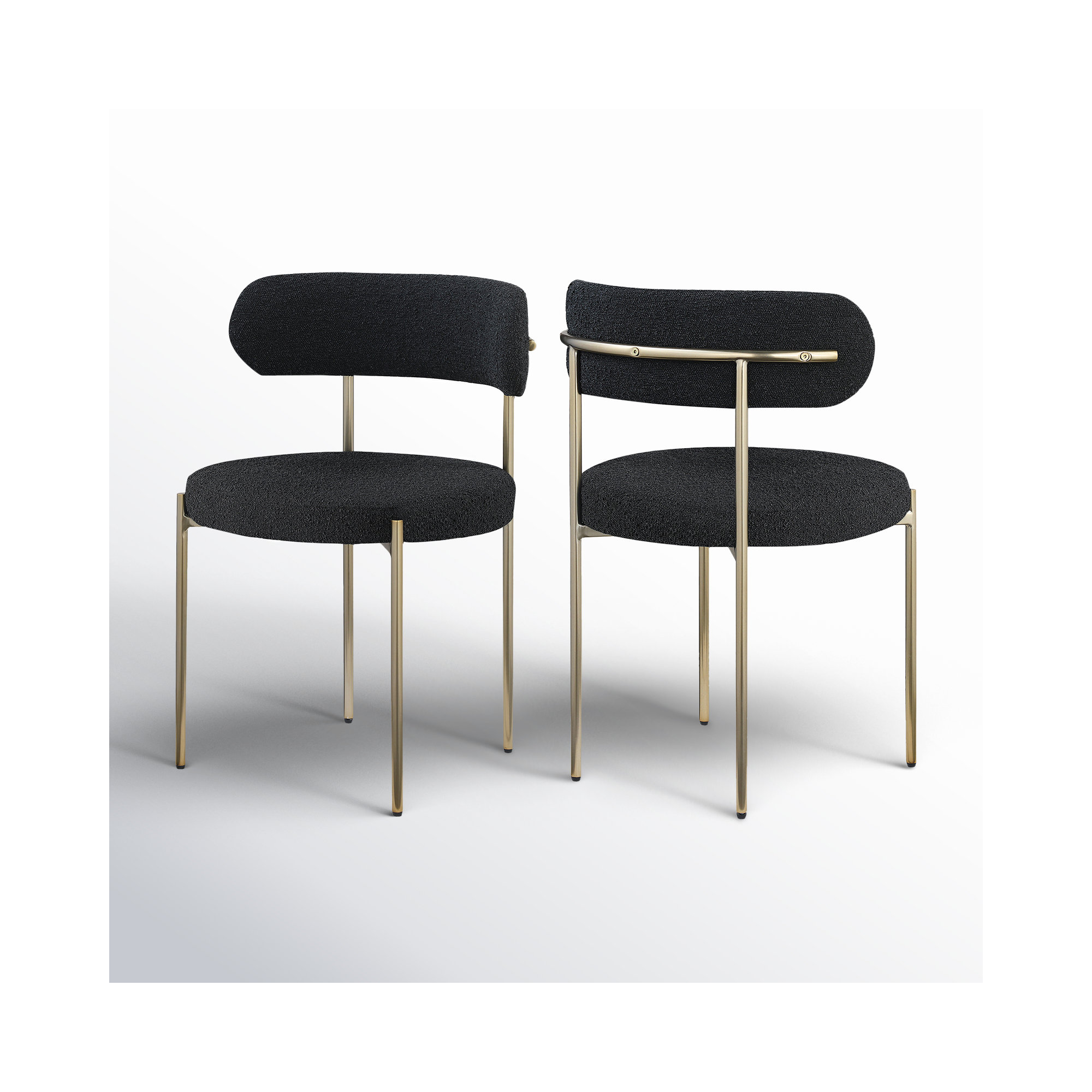 Sherwood Solid Back Boucle Side Chair, Brushed Brass, Black Boucle