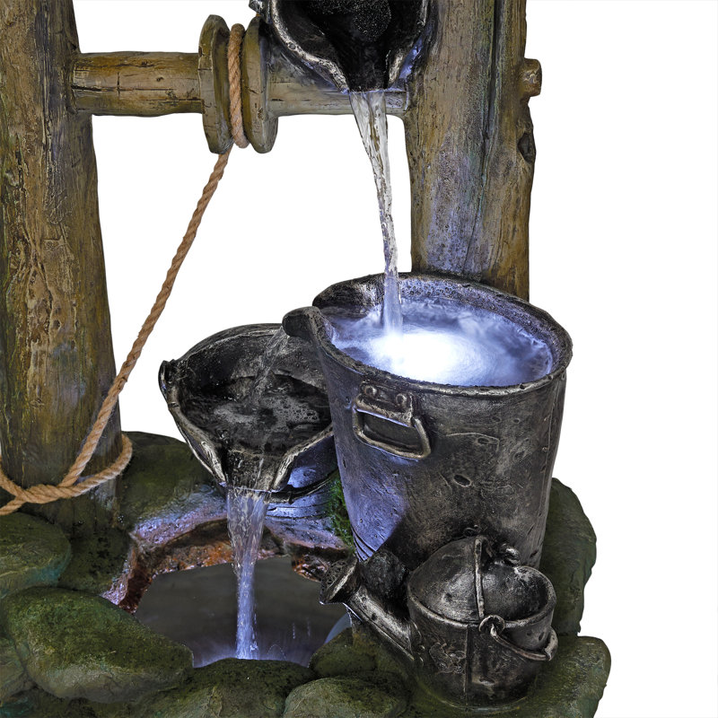 39"H Water Well Fountain with LED Lights for Patio