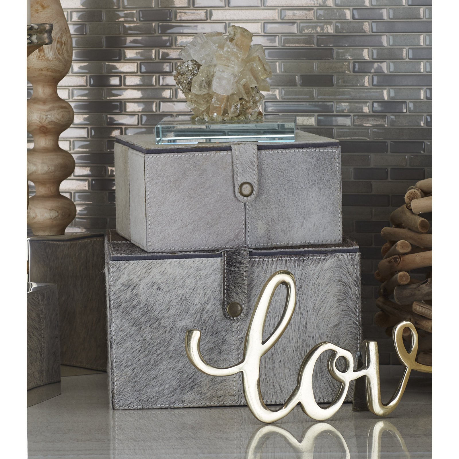 Philbrick Faux Leather Box Set, Gray/Beige