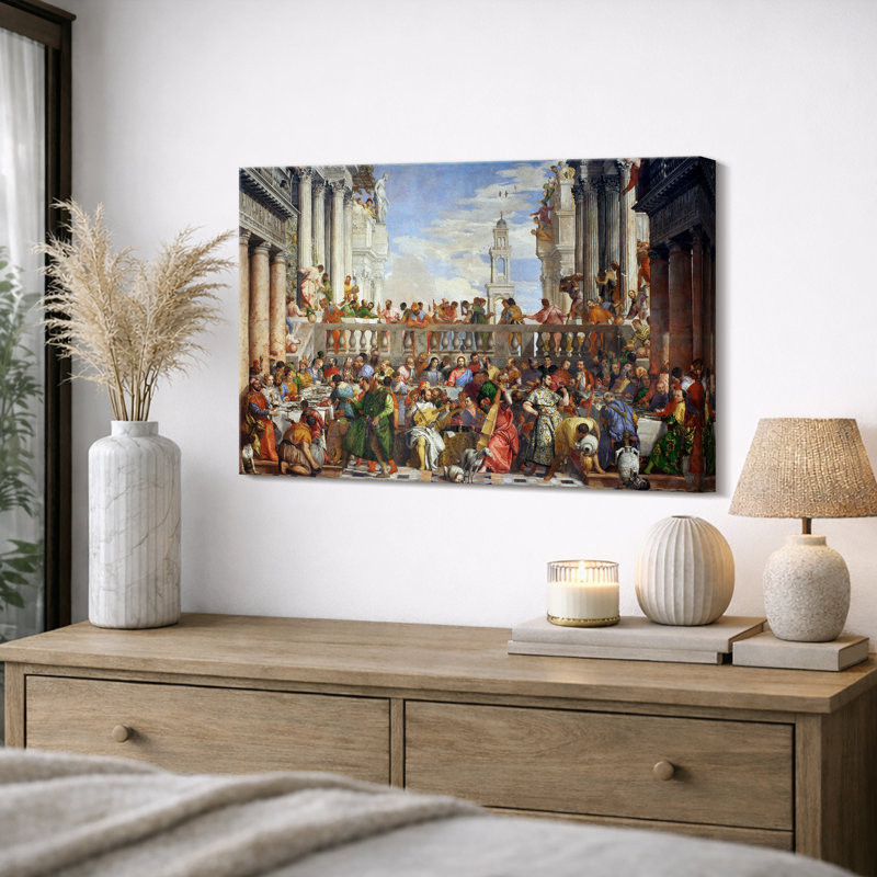 Art de fête de mariage à Cana, photos de salle à manger classique, impression sur toile encadrée, H 16 po x l 24 po