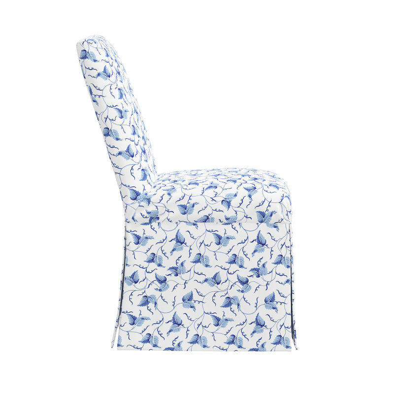 Red from Scalamandre Crafted by Cloth & Company Claremont Dining Chair in Pattern, Scm Ivy Scroll Bluebell Linen