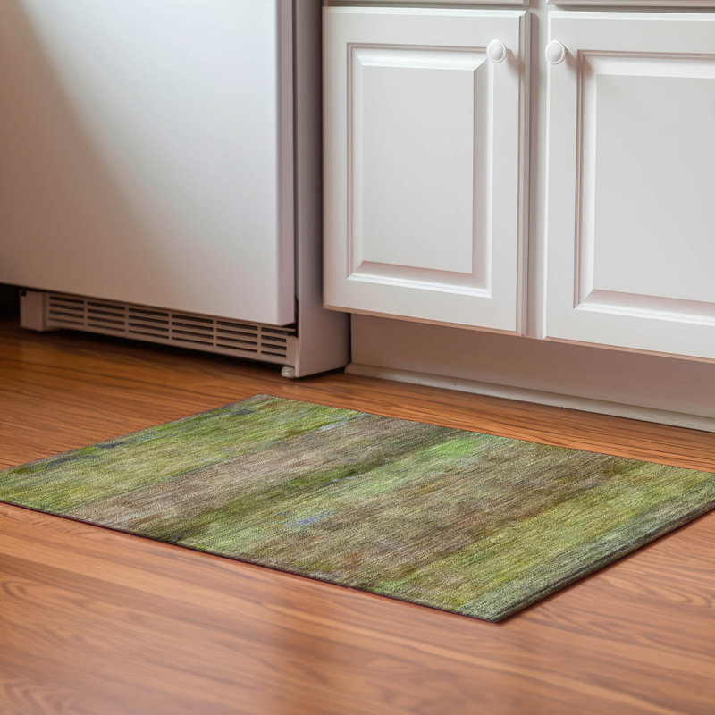Premium Machine Washable Mayfield AMF2311 Stripes Rug, 1'8" x 2'6", Olive